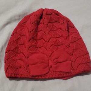 ❤Girls Red Knit Hat with Bow